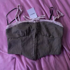 Forever 21 Black and White Houndstooth Crop Top corset